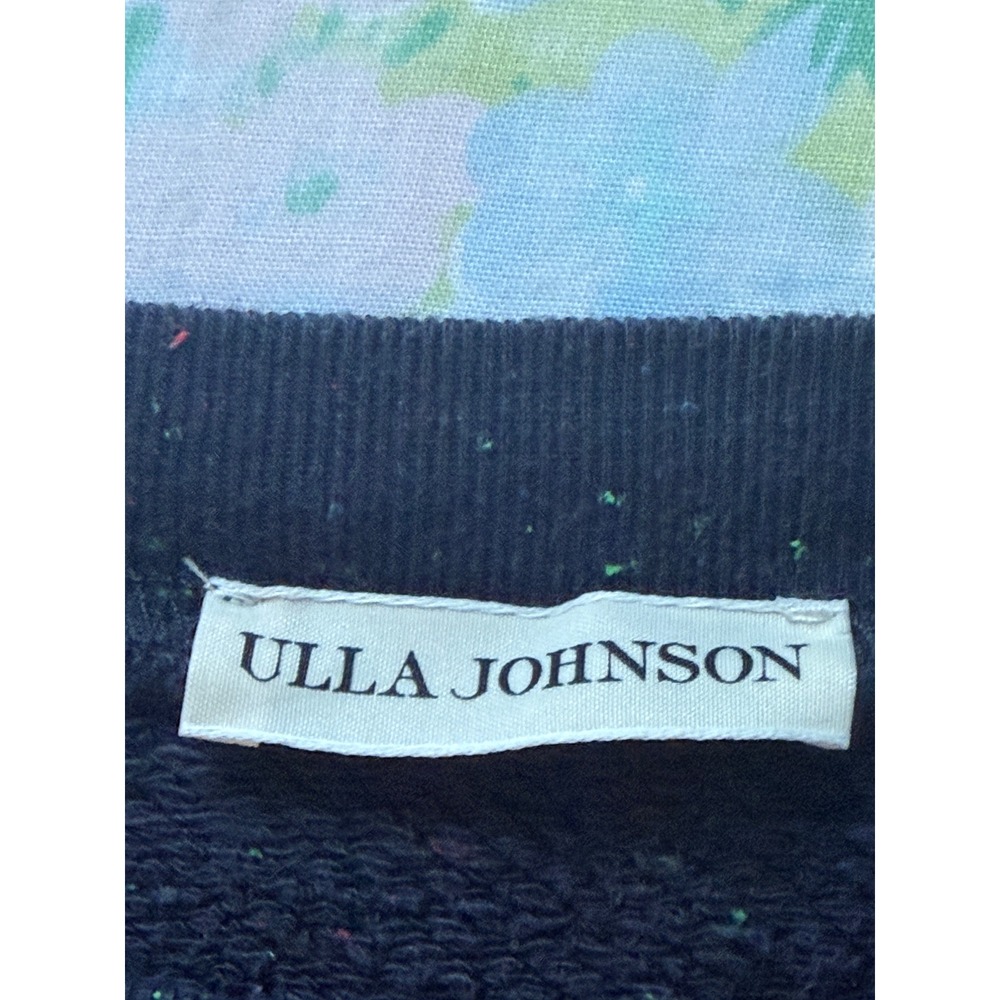 Ulla Johnson | Philo Pullover Sweatshirt S Midnight Navy Speckled Puff Sleeve - Picture 8 of 11